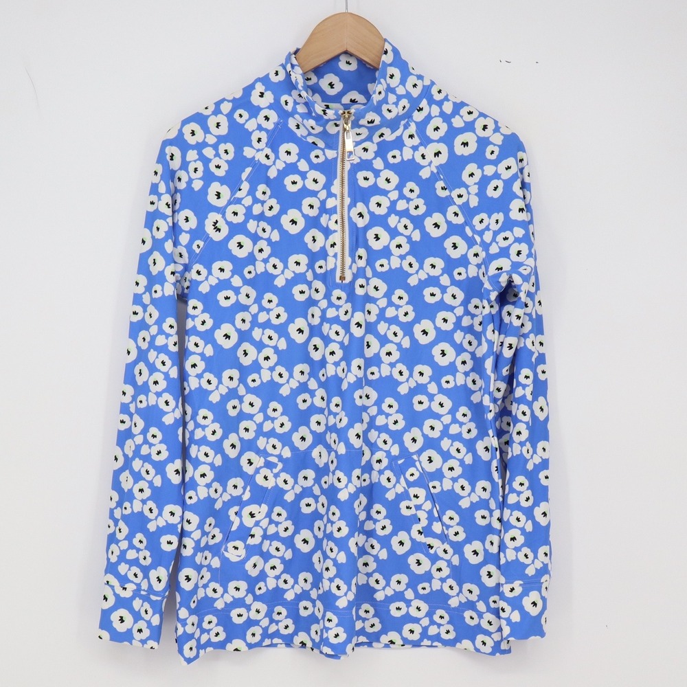 Gingy's Pullover Womens M Floral Poppy Blue Quarter-Zip Stretch Excellent